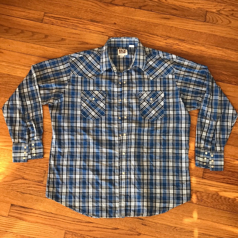 Cattleman Ely XL snap closure shirt blue plaid